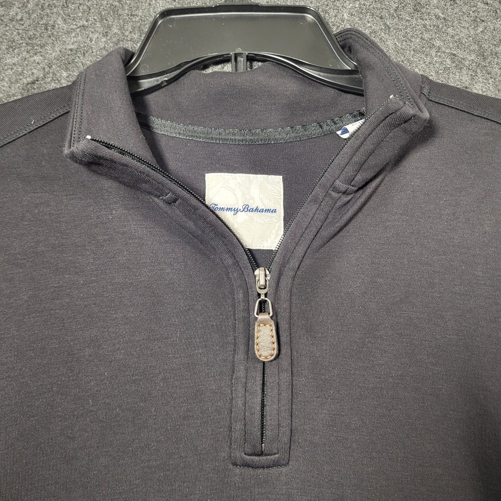Tommy Bahama Mens Small Black Quarter Zip Pullover Sweatshirt Mock Neck Marlin